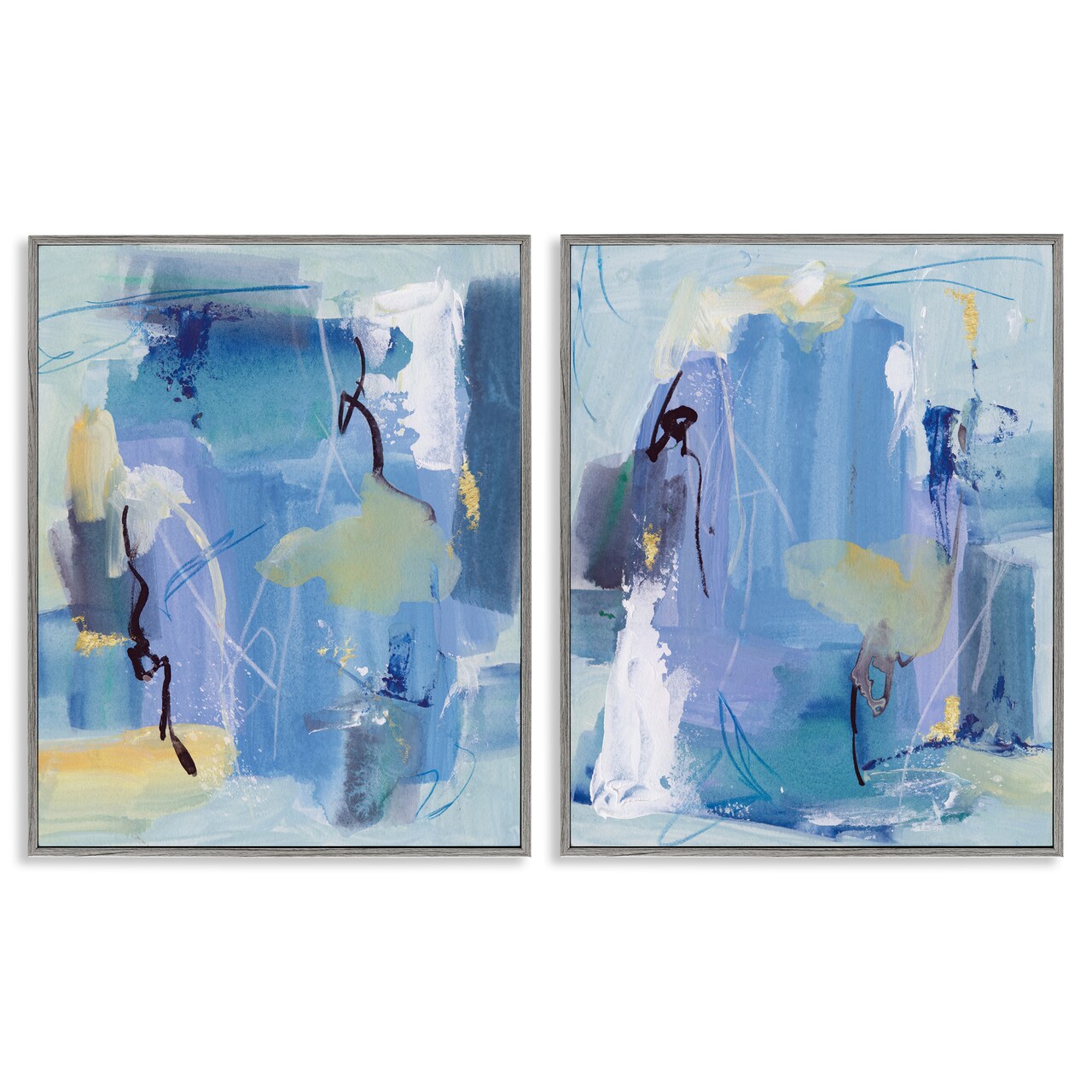 Stupell Industries Blue Abstract with Yellow 2pc Framed Giclee Wall Art Set Design by Melissa Wang